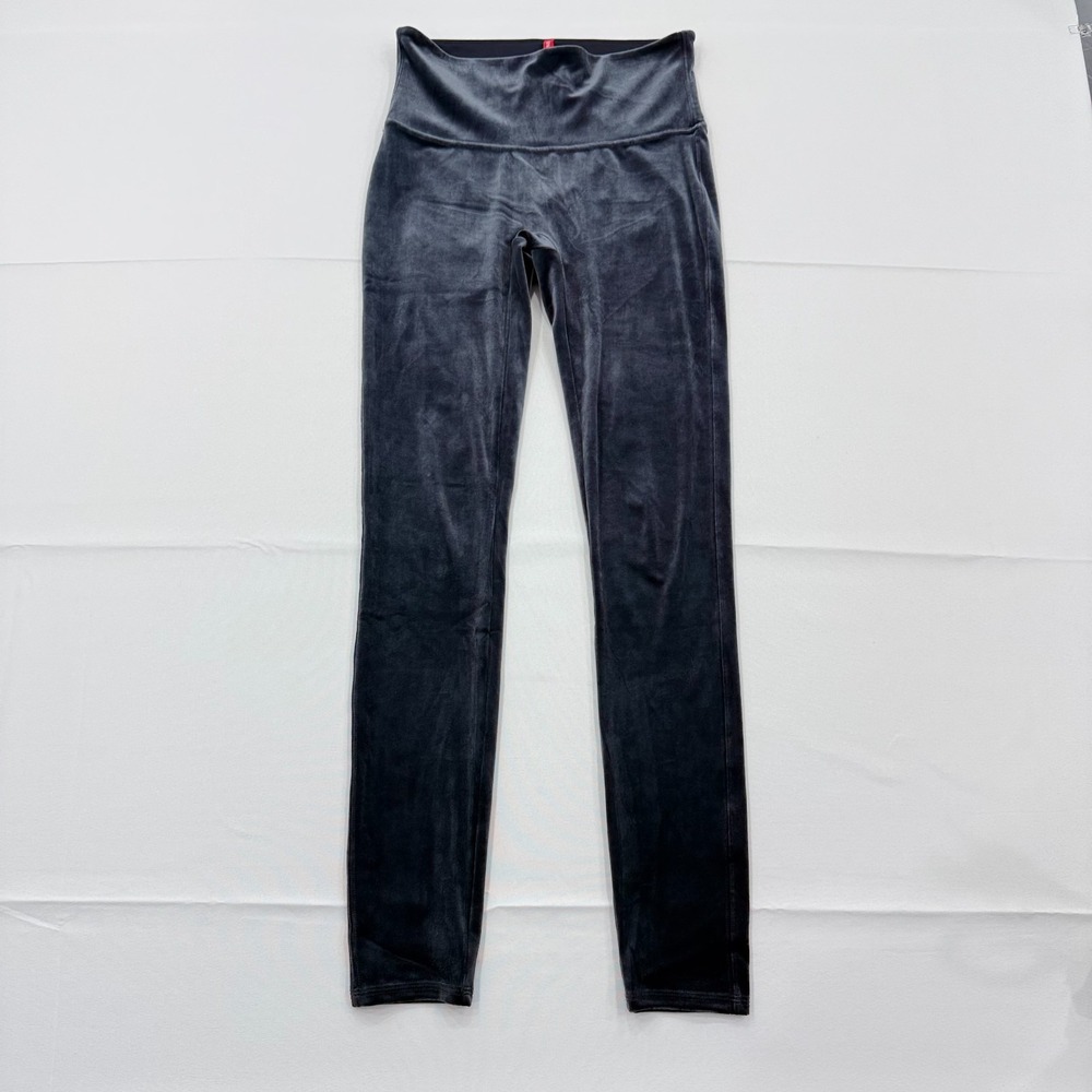 Spanx Ready to Wow Velvet Leggings Womens Medium Blue Grey High Rise‎ Slim